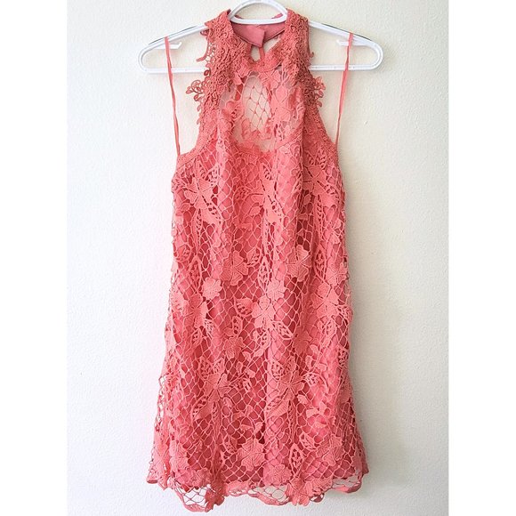 NEW Free People SnowDrop Trapeze Halter Mini Dress w/Crochet Lace SMALL - Picture 2 of 5